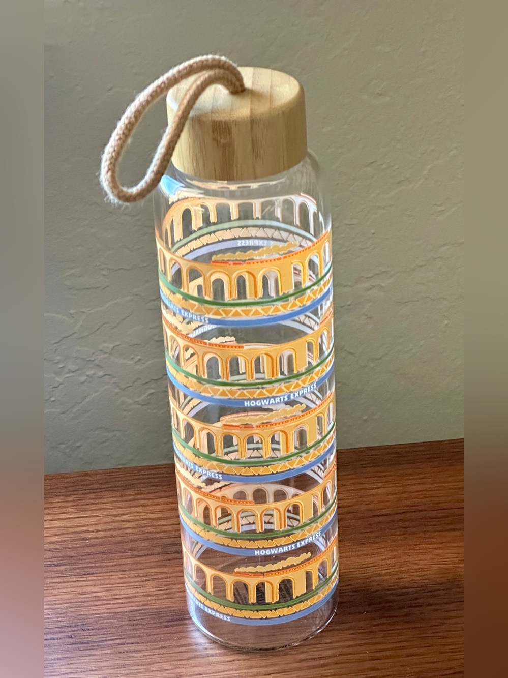 Harry Potter Hogwarts Express Glass Water Bottle Paladone Bamboo Cap New No Box